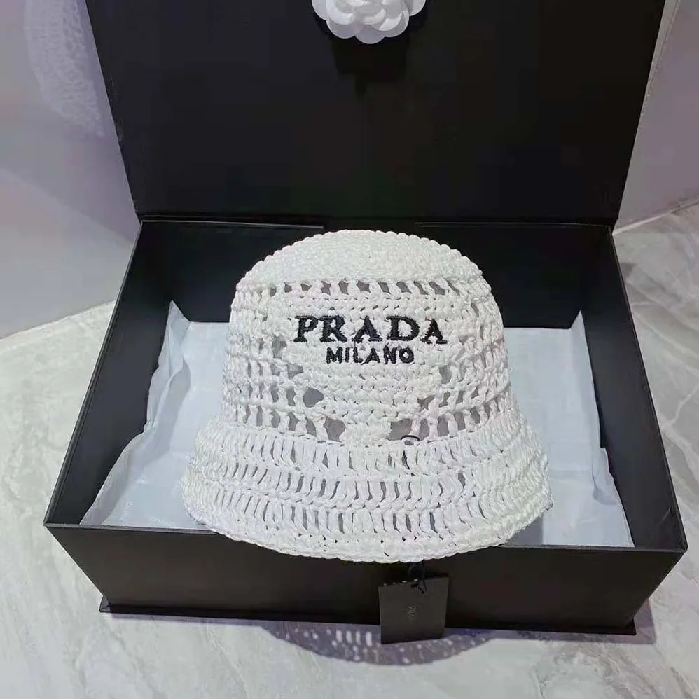Prada Raffia Bucket Hat for Women in White Prada Raffia Bucket Hat for Women in White