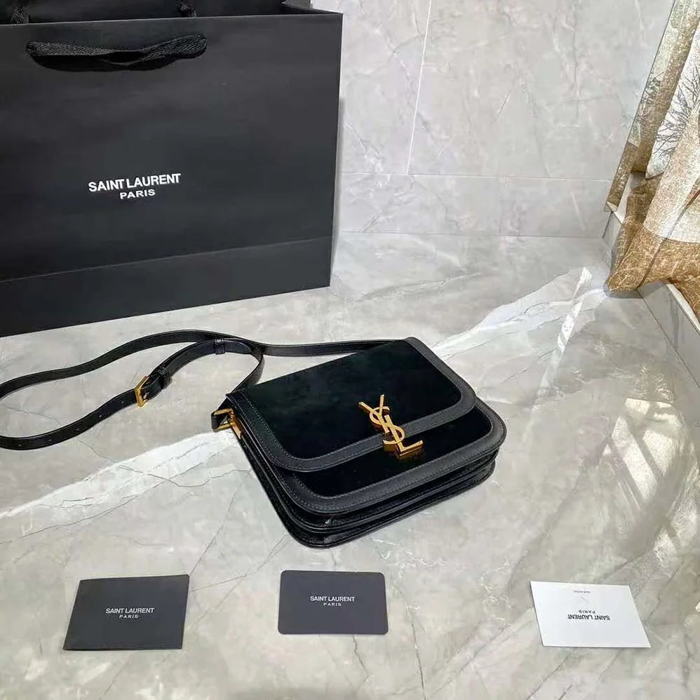 Saint Laurent YSL Solferino Medium Soft Satchel in Bsuede and Smooth Leather for Women Saint Laurent YSL Solferino Medium Soft Satchel in Bsuede and Smooth Leather for Women