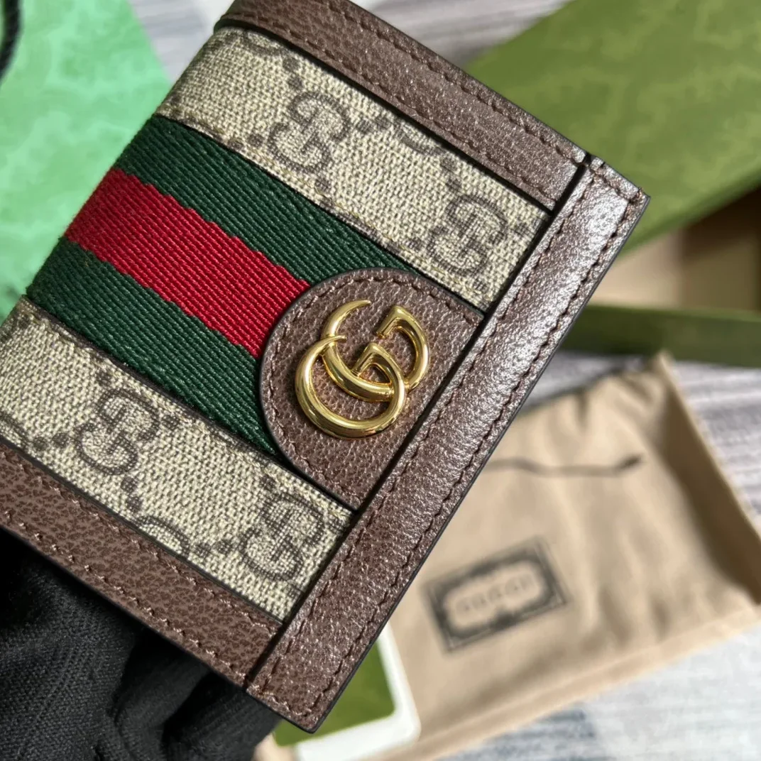 Ophidia GG Card Case Wallet Supreme Canvas Beige /