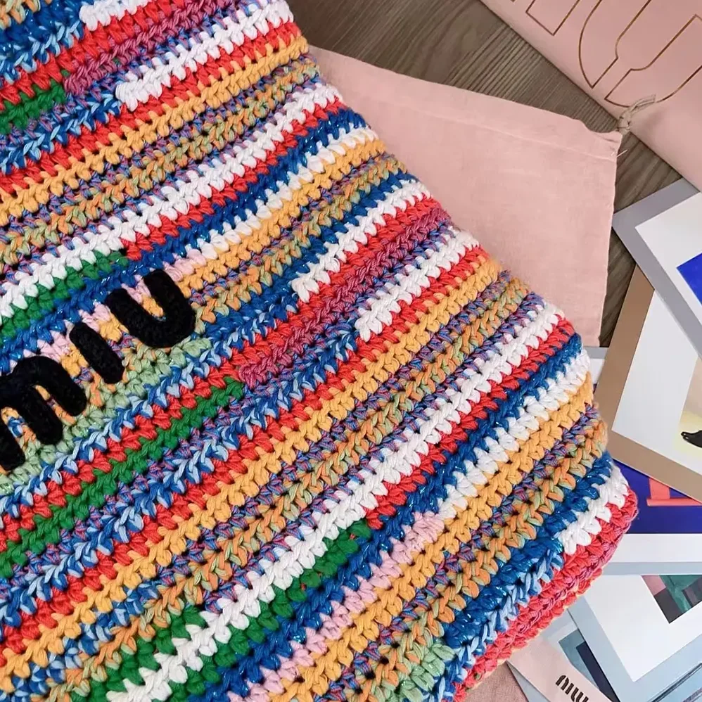 Miu Miu Crochet Tote Bag for Women in Multicolored Miu Miu Crochet Tote Bag for Women in Multicolored