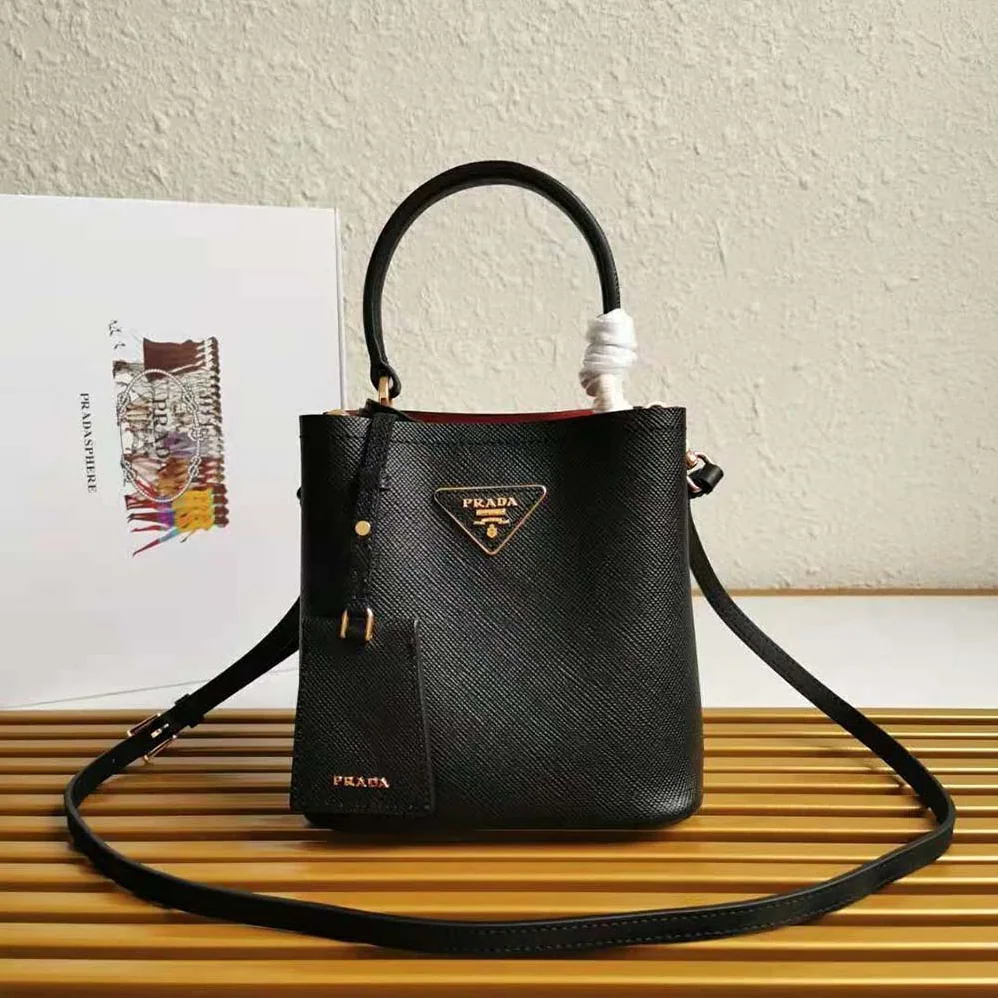 Prada Small Saffiano Leather Prada Panier Bag for Women in Black Prada Small Saffiano Leather Prada Panier Bag for Women in Black