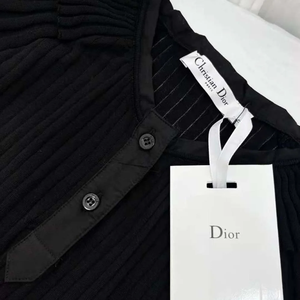 Dior Frilled Top Black Linen Knit for Women Dior Frilled Top Black Linen Knit for Women