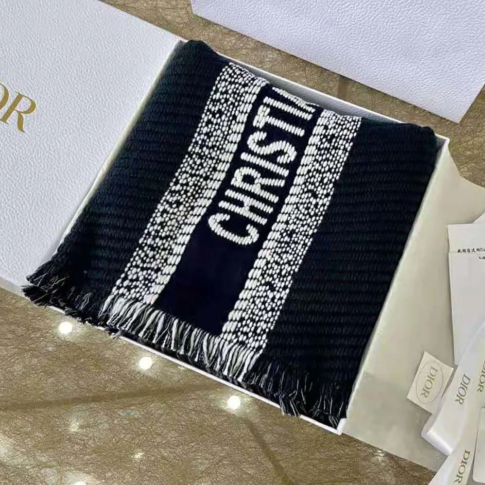 Dior Oblique University Reversible Scarf Navy Blue Wool and Silk for Women Dior Oblique University Reversible Scarf Navy Blue Wool and Silk for Women