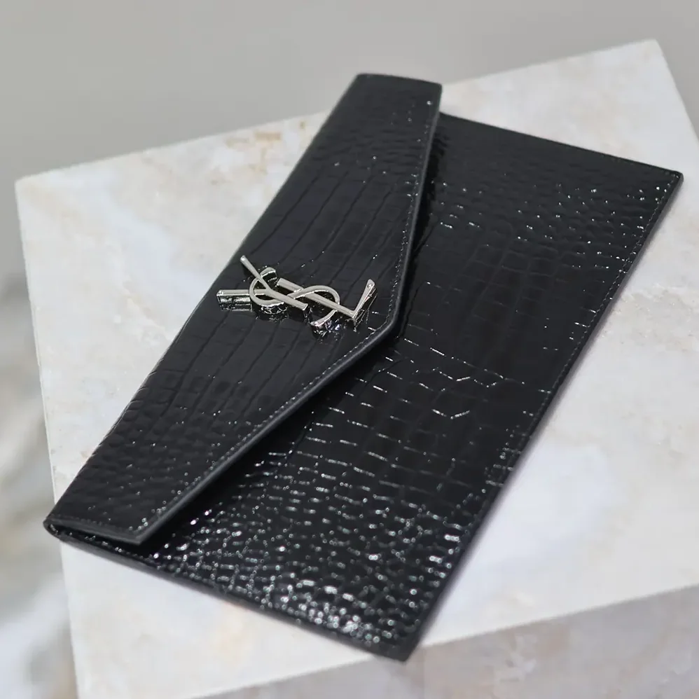 Saint Laurent YSL Uptown Pouch in Crocodile for Women in embossed Shiny Leather