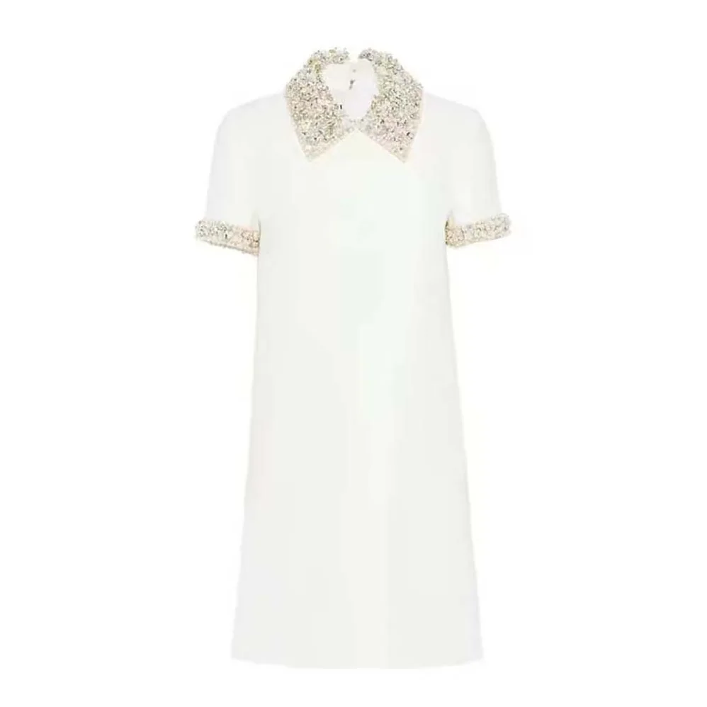 Miu Miu Crystal-Embellished Shift Dress for Women in White