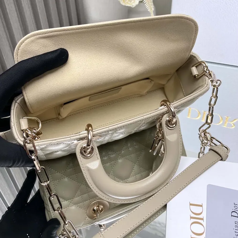 Dior Small Lady D-Joy Bag Biscuit Cannage Lambskin for Women