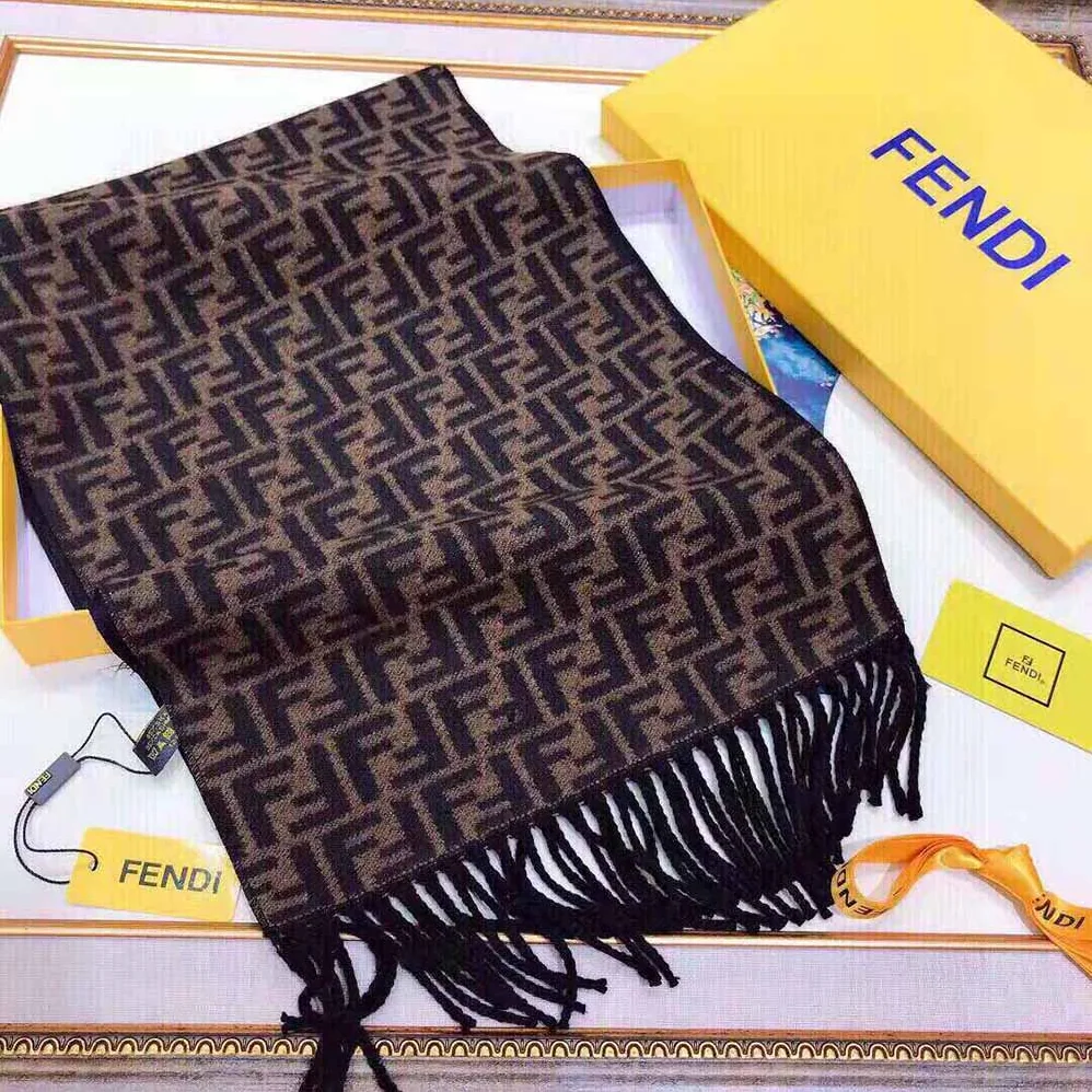 Fendi Brown Wool Scarf with Fringing for Women