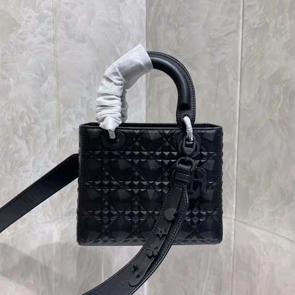 Dior Mini Lady Dior Bag Black Cannage Calfskin with Diamond Motif for Women