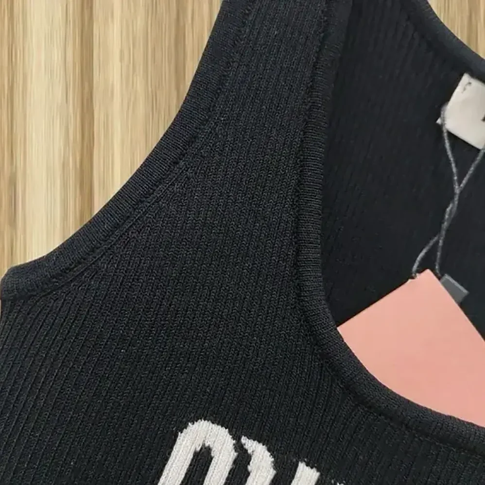 Miu Miu Viscose Top with Intarsia Logo Completes for Women in Black Miu Miu Viscose Top with Intarsia Logo Completes for Women in Black