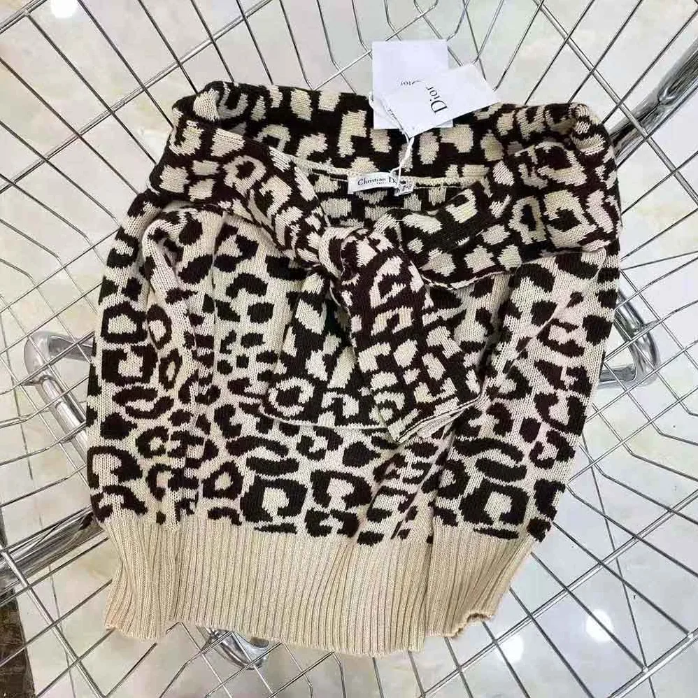 Dior Tied Collar Sweater Beige Multicolor Mizza Cashmere for Women