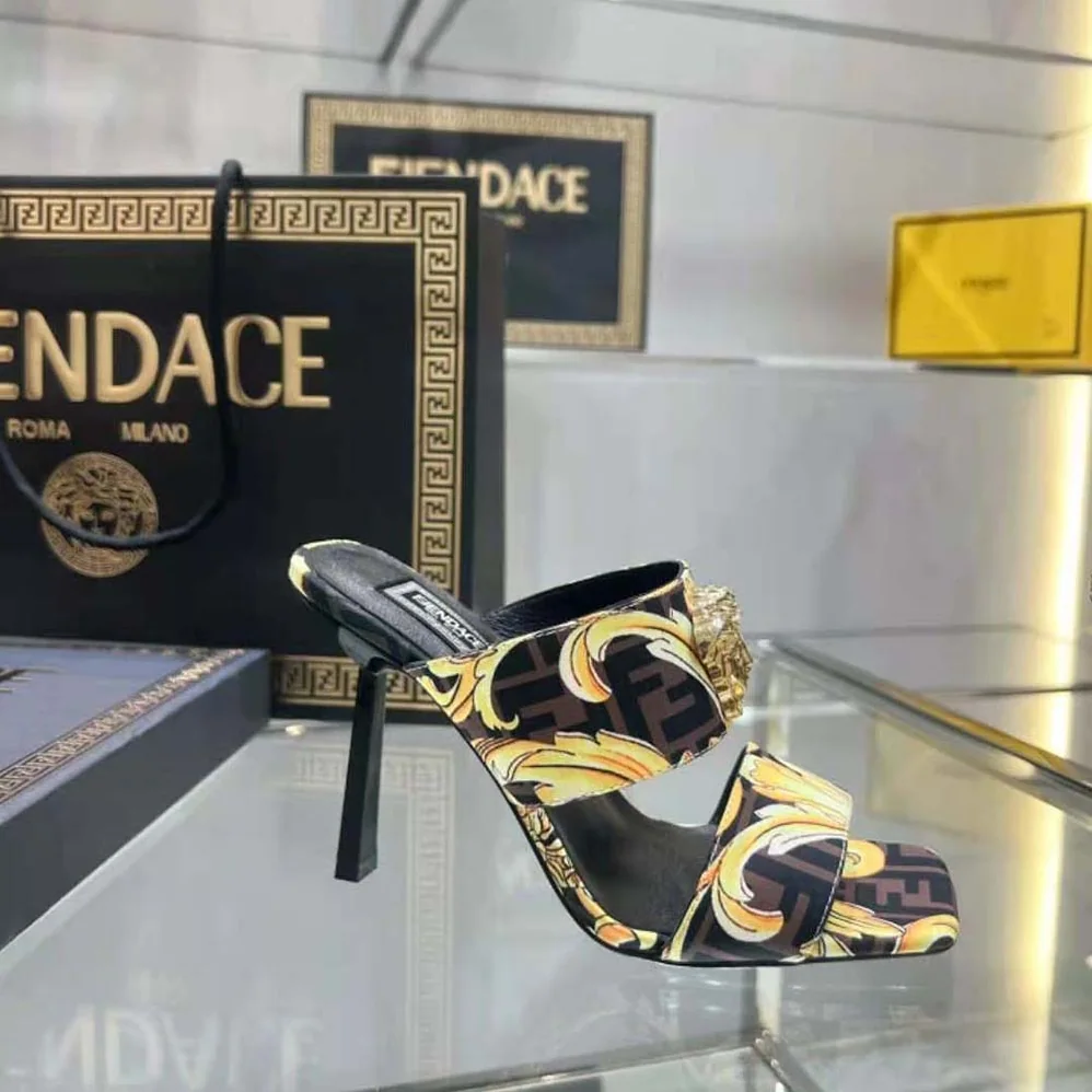 Versace Fendace Gold Baroque Mules for Women in Black