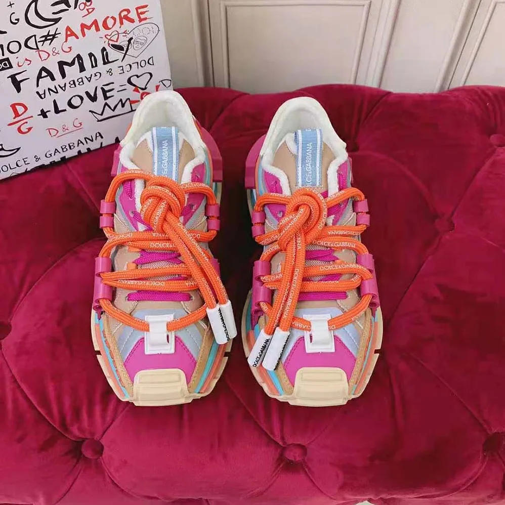 Dolce Gabbana D&G Mixed-Material Space Sneakers for Women in Orange