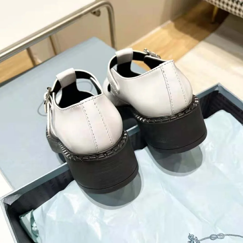 Prada Brushed-Leather Mary Jane T-Strap Shoes for Women in White Prada Brushed-Leather Mary Jane T-Strap Shoes for Women in White