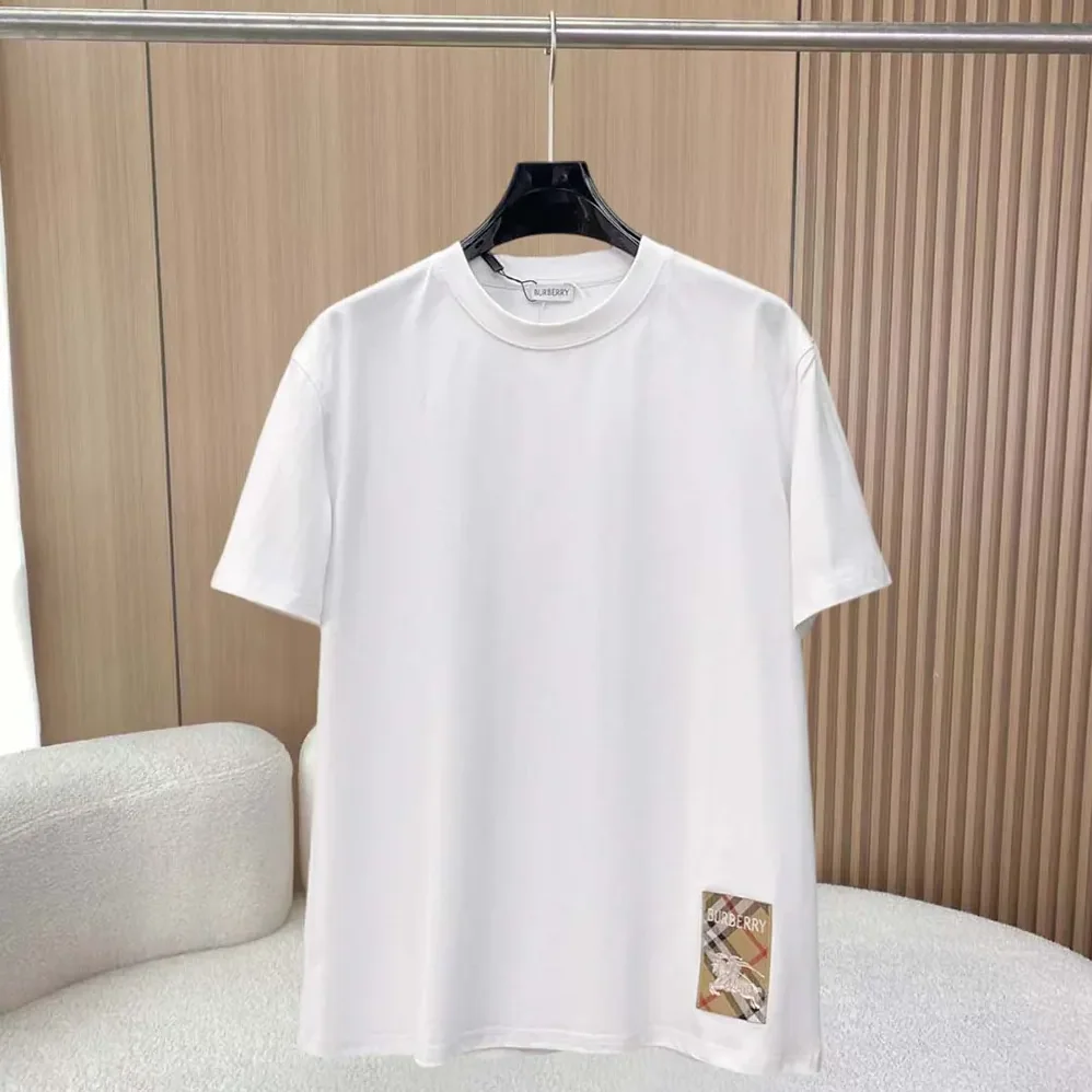 Burberry Check Label Cotton T-shirt for Women in White Burberry Check Label Cotton T-shirt for Women in White