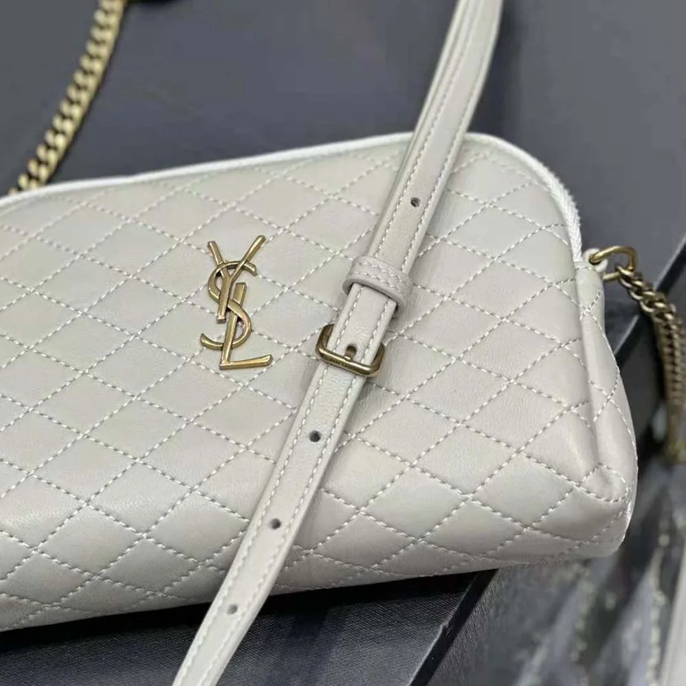 Saint Laurent YSL Gaby Zipped Pouch in Quilted Lambskin for Women in White