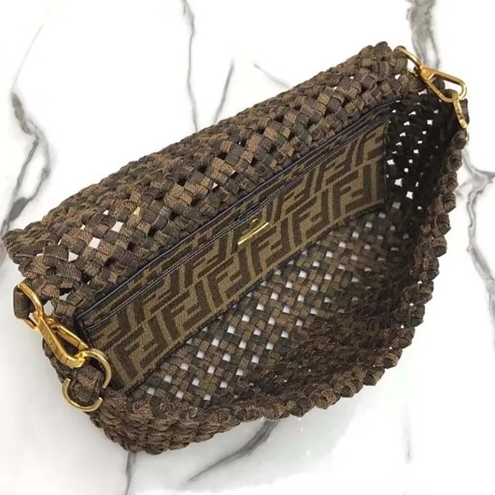 Fendi Baguette Jacquard Fabric Interlace Bag for Women Fendi Baguette Jacquard Fabric Interlace Bag for Women