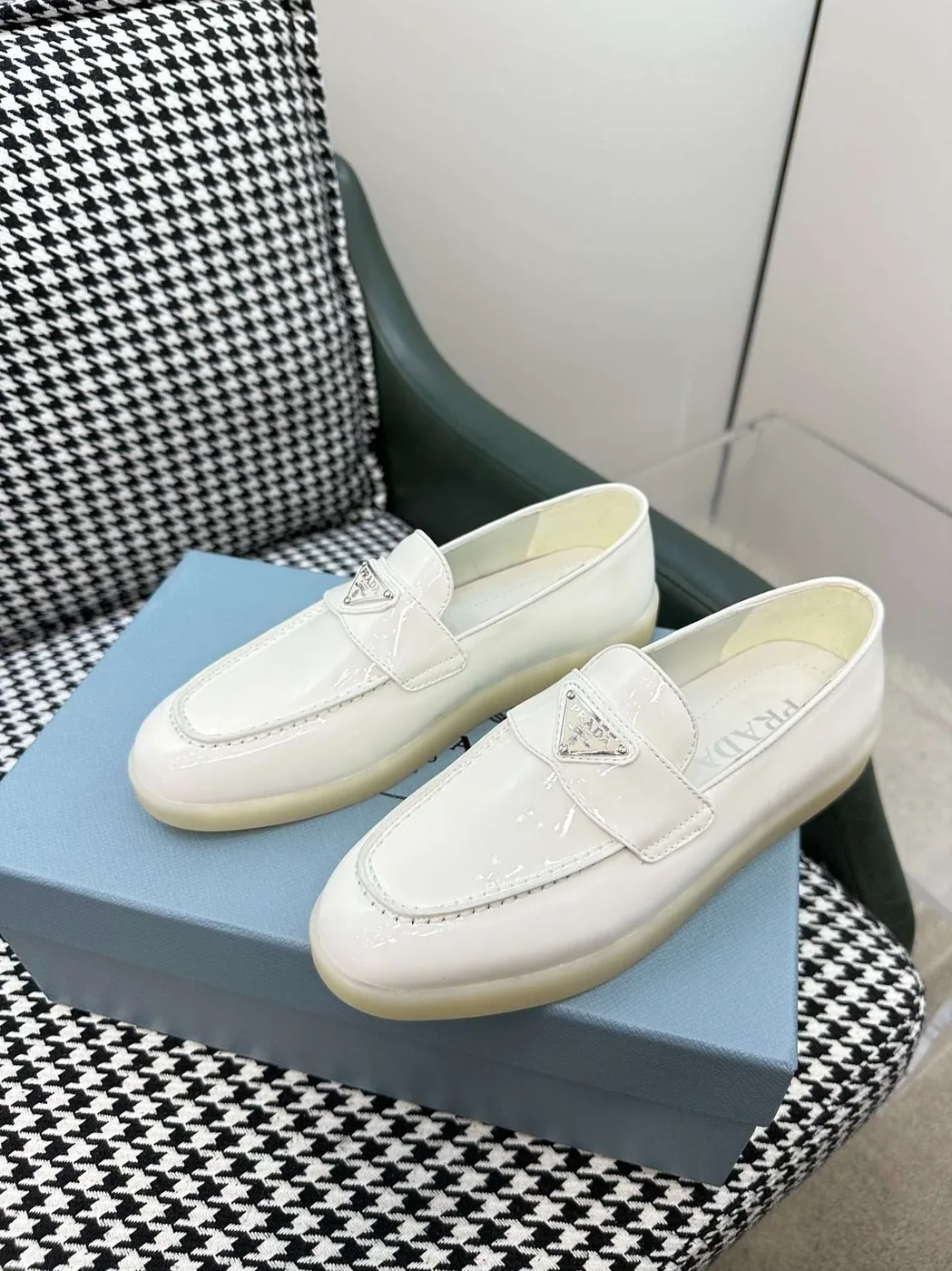 Prada Brushed Loafers White