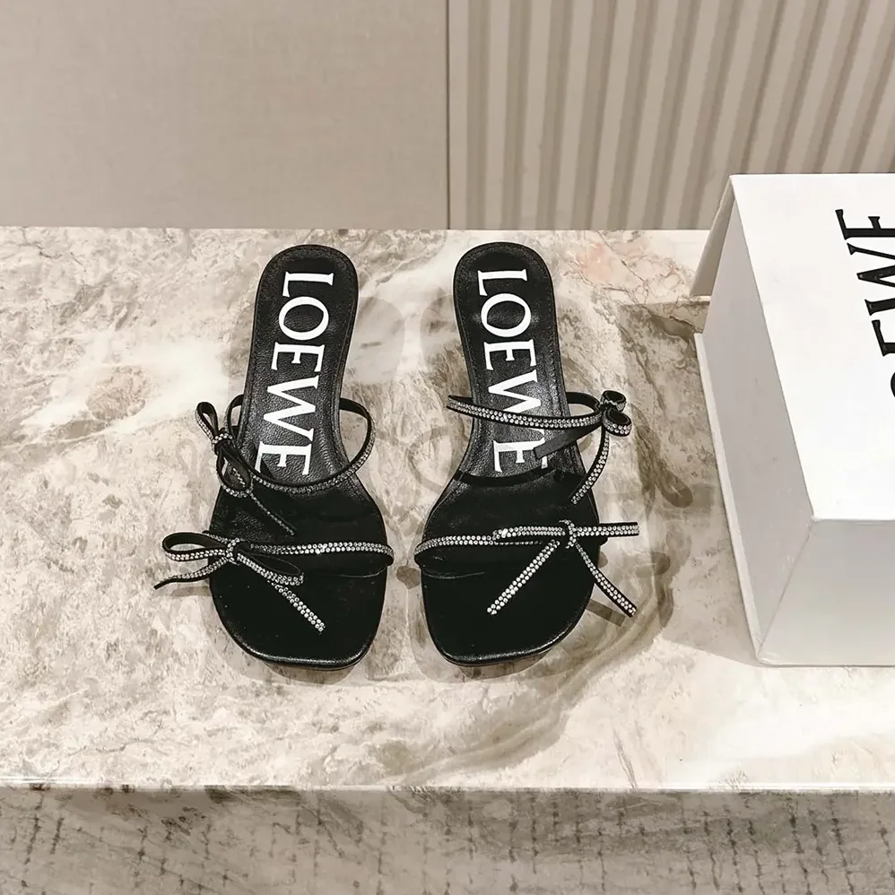 Loewe Petal Sandal in Suede and Rhinestones for Women in Black Loewe Petal Sandal in Suede and Rhinestones for Women in Black