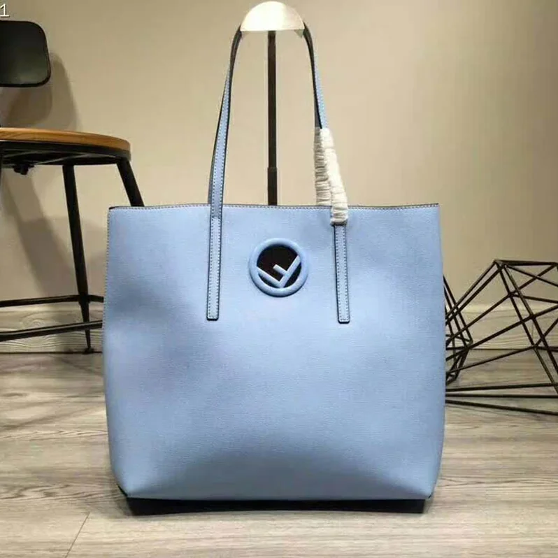 Fendi Leather Logo Shopper Bag for Women in Blue Fendi Leather Logo Shopper Bag for Women in Blue