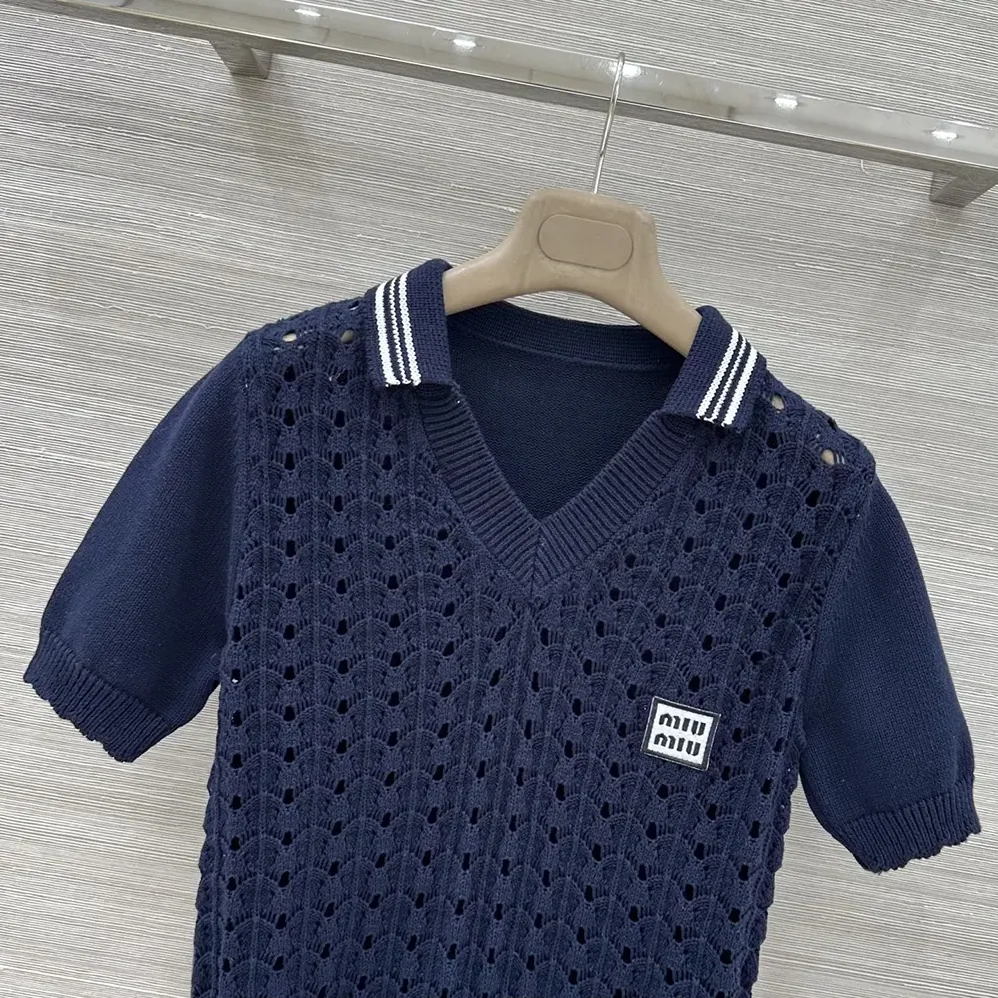 Miu Miu Cotton Polo Shirt for Women in Navy Miu Miu Cotton Polo Shirt for Women in Navy