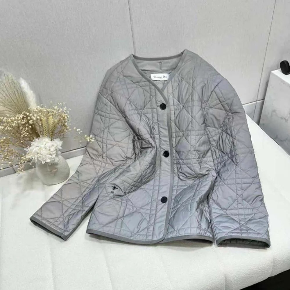 Dior Macrocannage Peacoat Gray Quilted Reflective Technical Taffeta for Women