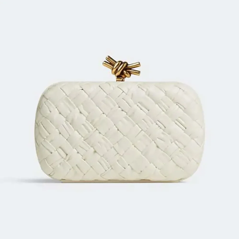 Bottega Veneta Knot Minaudière Clutch in Calfskin Leather for Women in White Bottega Veneta Knot Minaudière Clutch in Calfskin Leather for Women in White