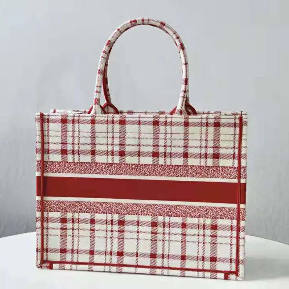 Dior Small Dior Book Tote Raspberry Check'n'Dior Embroidery for Women