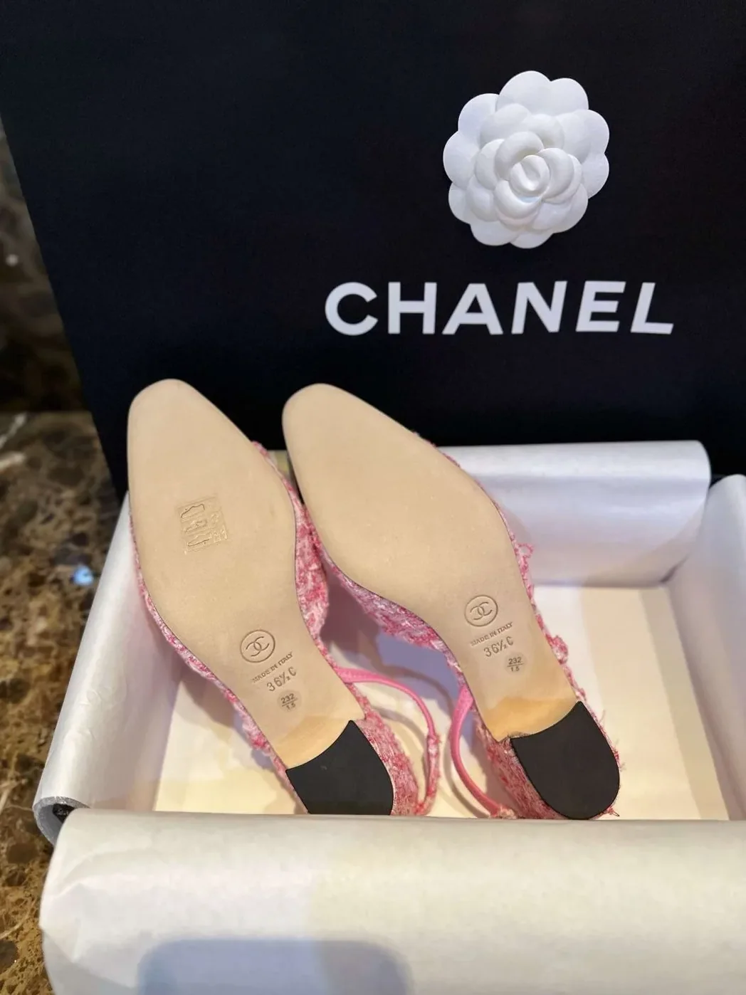 Chanel Woolen High Heel Slingback Sandals Pink Chanel Woolen High Heel Slingback Sandals Pink