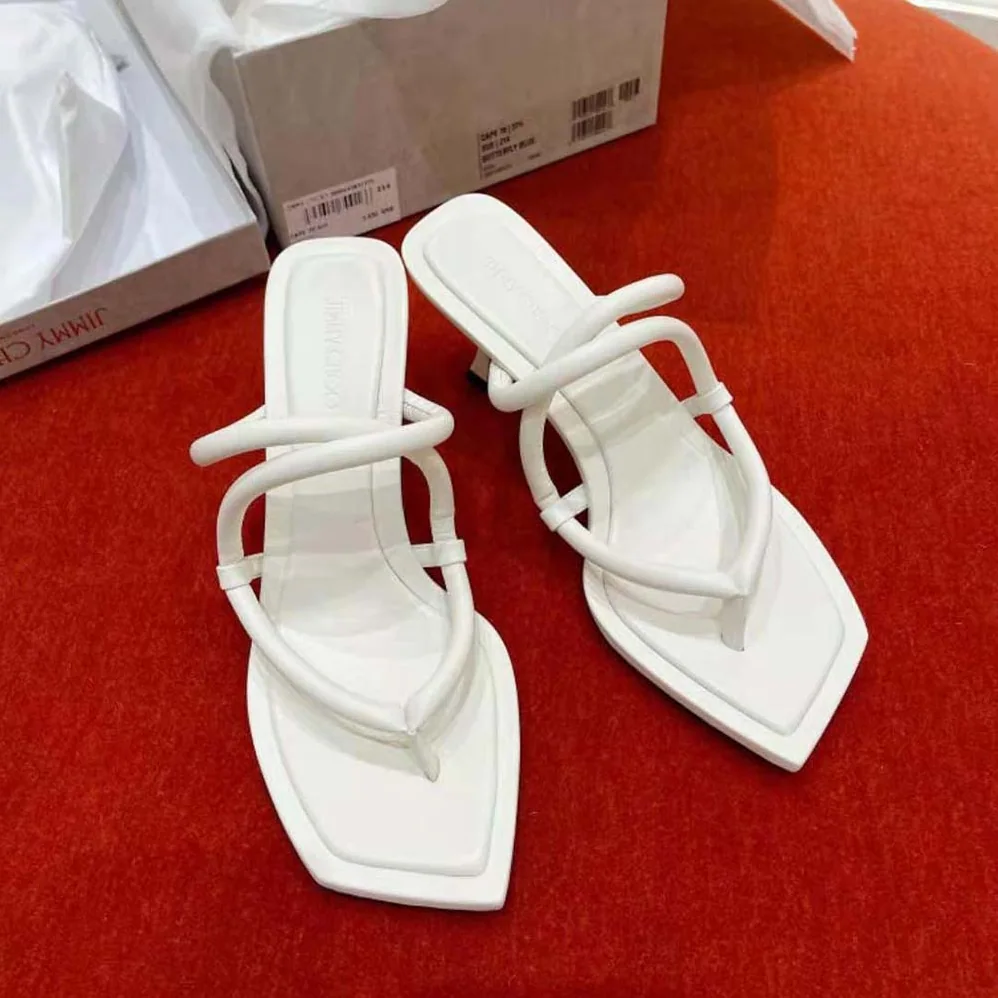 Jimmy Choo Cape 70 White Nappa Leather Thong Mules for Women Jimmy Choo Cape 70 White Nappa Leather Thong Mules for Women