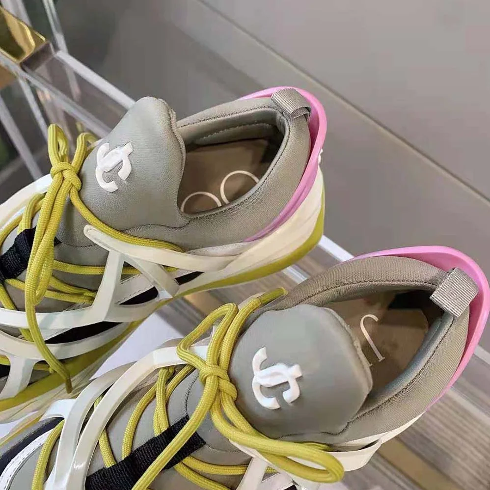 Jimmy Choo Cosmos/F Marl Grey Lime and Pink Leather and Neoprene Low for Women in Top Trainers