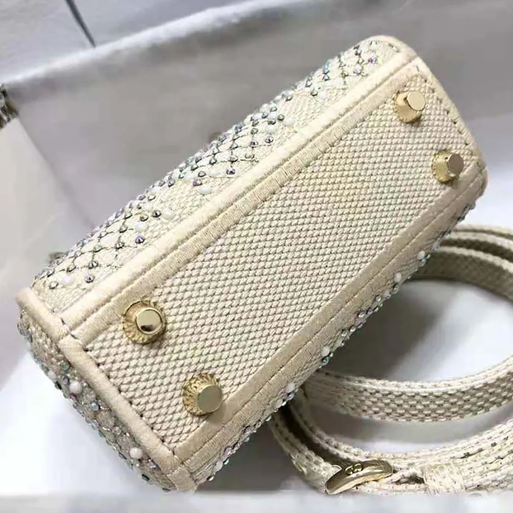 Dior Micro Lady Dior Bag Beige Canvas Embroidered with Metallic Thread Beads and Multicolor Crystals for Women Dior Micro Lady Dior Bag Beige Canvas Embroidered with Metallic Thread Beads and Multicolor Crystals for Women