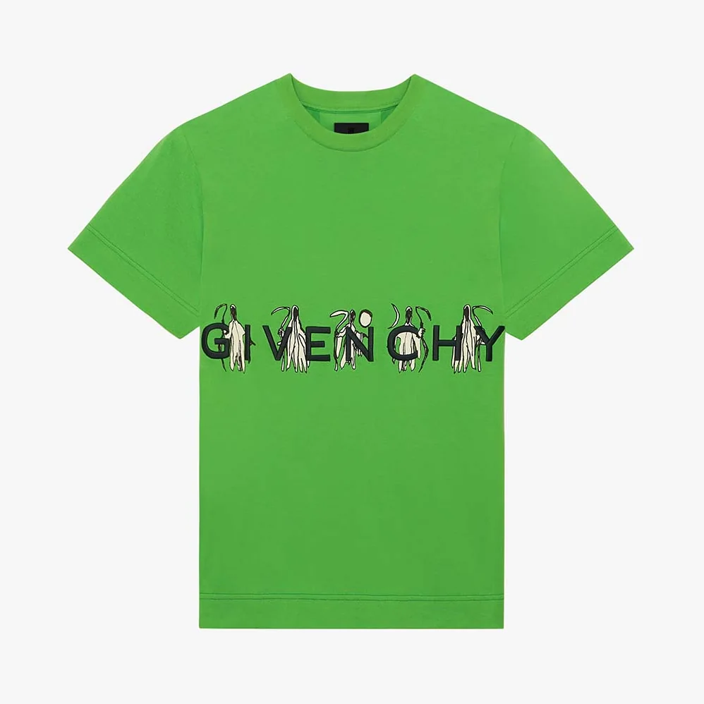 Givenchy Slim Fit T-shirt in Givenchy 4G Jersey with Reaper Prints for Men in Green Givenchy Slim Fit T-shirt in Givenchy 4G Jersey with Reaper Prints for Men in Green