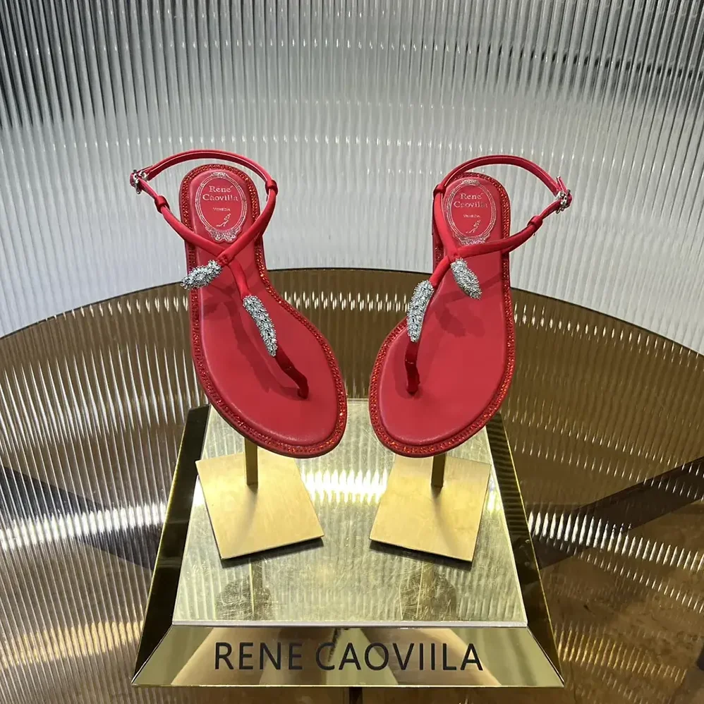 Rene Caovilla Serpente Red Thong Sandal 10 for Women