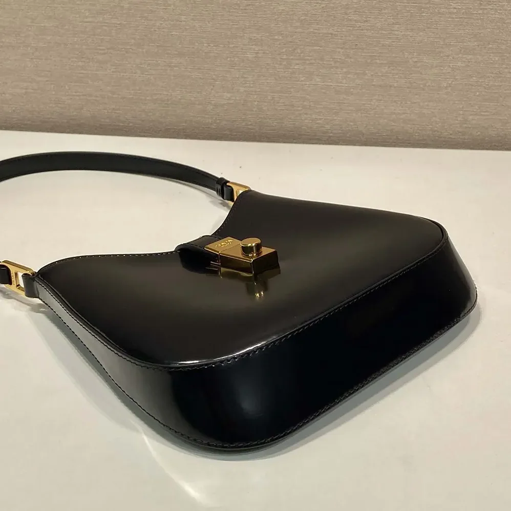Prada Cleo Brushed Leather Shoulder Bag with Clasp Closure for Women Prada Cleo Brushed Leather Shoulder Bag with Clasp Closure for Women