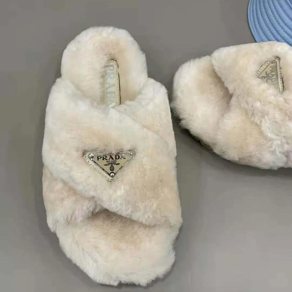 Prada Shearling Sandals in 20mm Heel for Women in Sandy