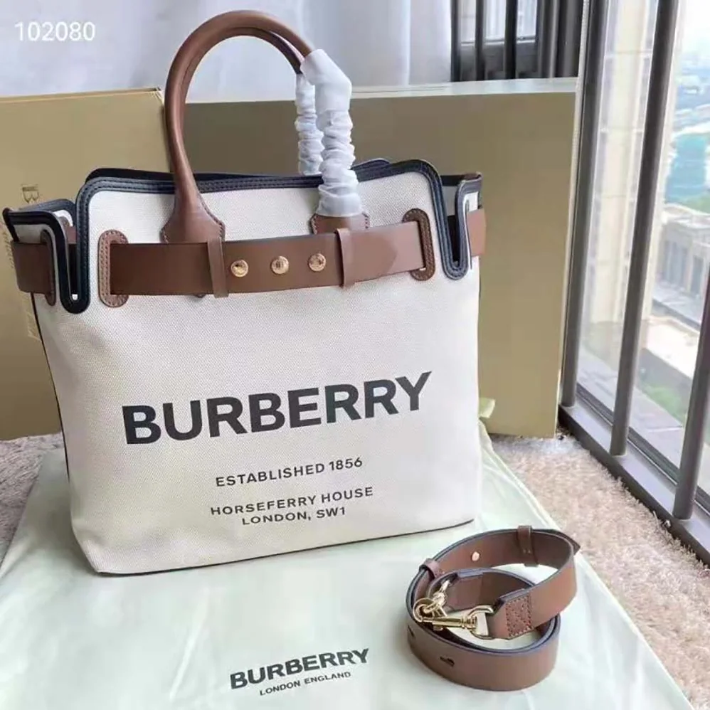 Burberry Horseferry Soft Cotton Canvas Belt Tote Bag for Women Burberry Horseferry Soft Cotton Canvas Belt Tote Bag for Women