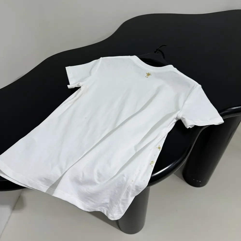 Dior Embroidered T-Shirt White Cotton Jersey with Gold for Women in Tone Dior Astral Motif