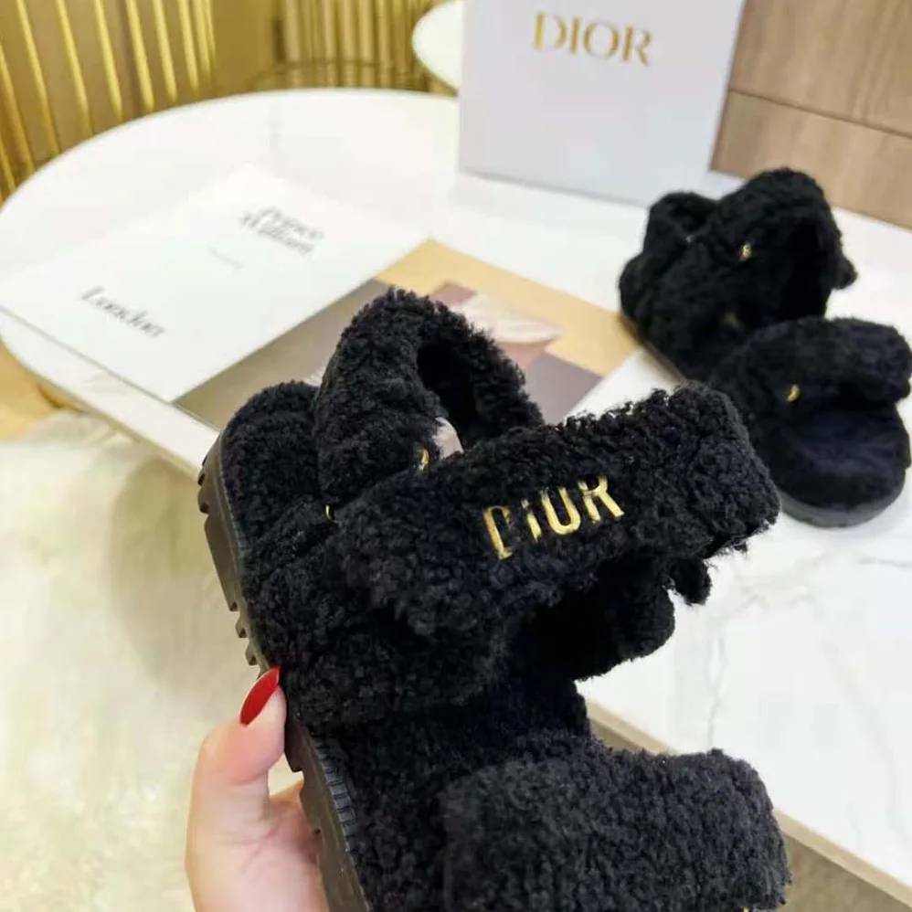 Dior Dioract Sandal Black Shearling for Women Dior Dioract Sandal Black Shearling for Women