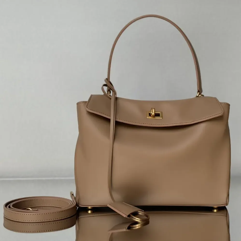 Balenciaga Rodeo Handbag Small In latte Smooth Calfskin Aged for Women in gold Hardware
