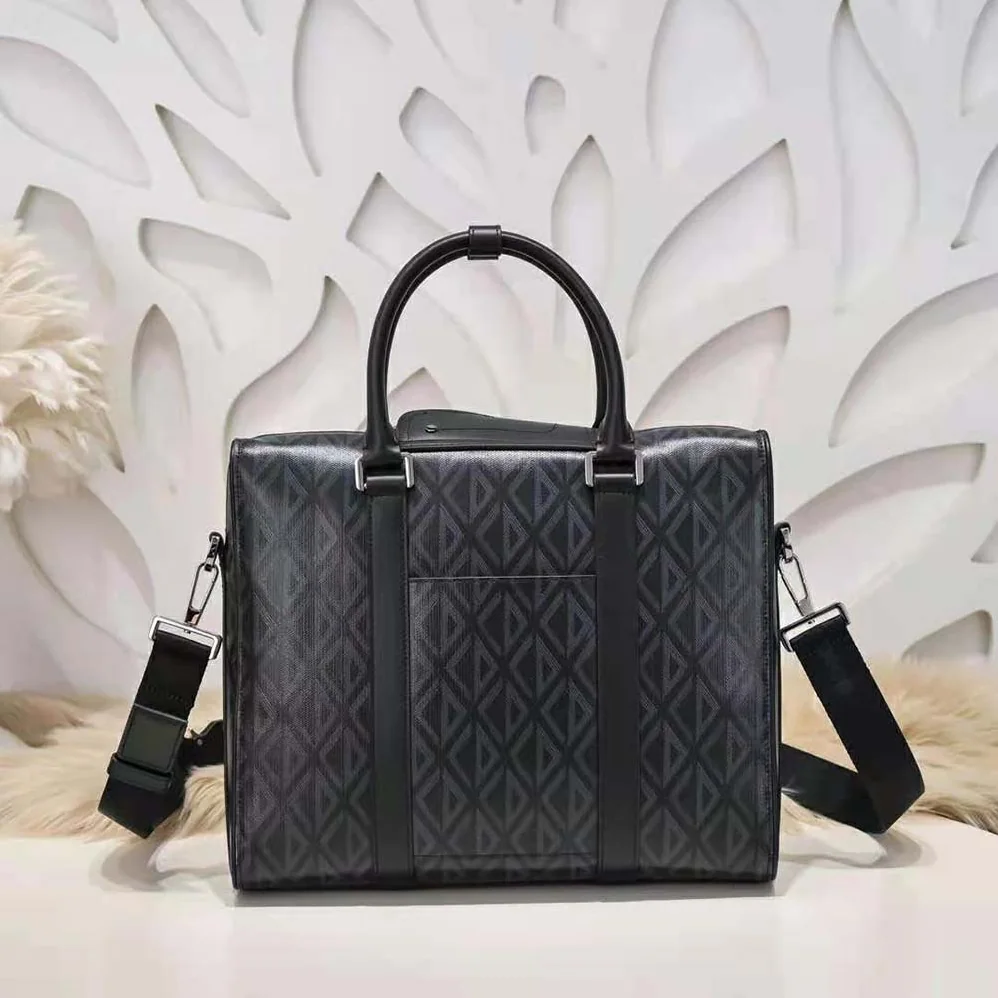 Dior Lingot Briefcase Black CD Diamond Canvas and Smooth Calfskin for Men