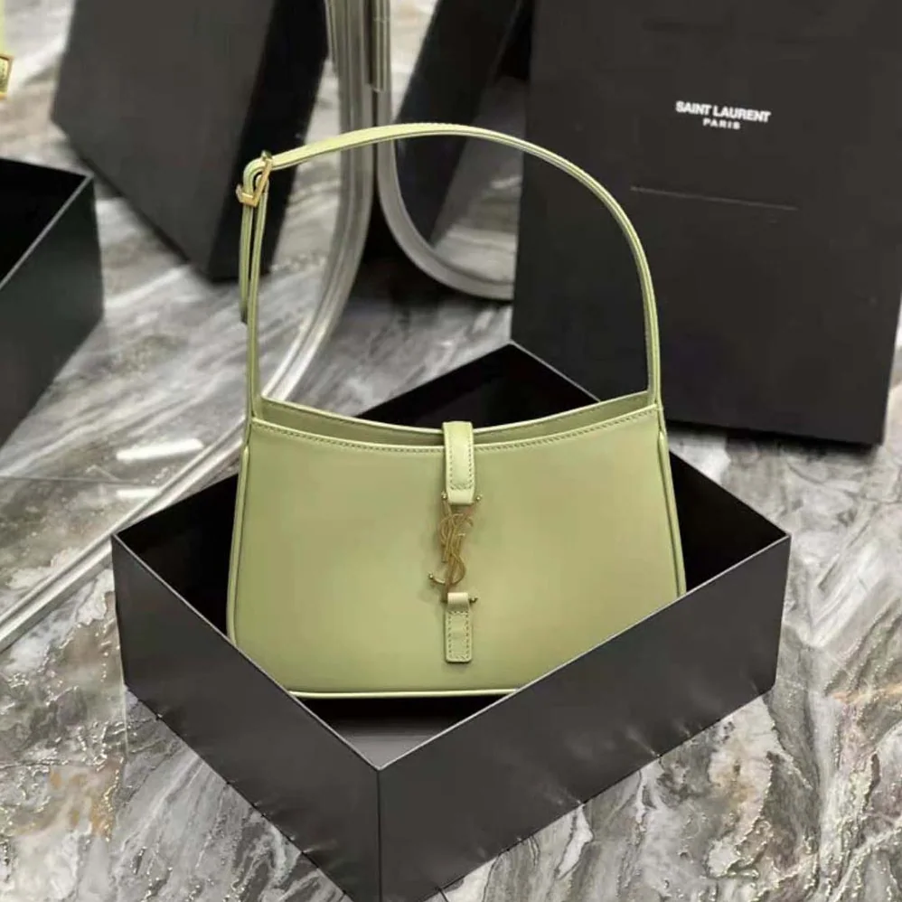Saint Laurent YSL Le 5 A 7 Hobo Bag in Smooth Leather for Women in Green Saint Laurent YSL Le 5 A 7 Hobo Bag in Smooth Leather for Women in Green