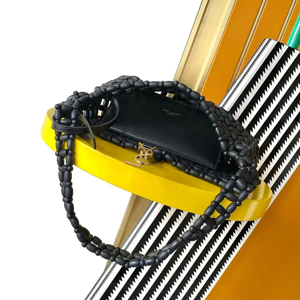 Saint Laurent YSL Le 5 À 7 In Wood Beads for Women in Black Saint Laurent YSL Le 5 À 7 In Wood Beads for Women in Black