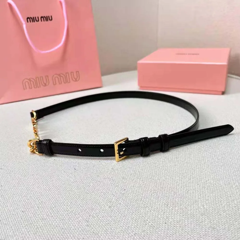 Miu Miu Brushed Leather Belt with Logo for Women in Black