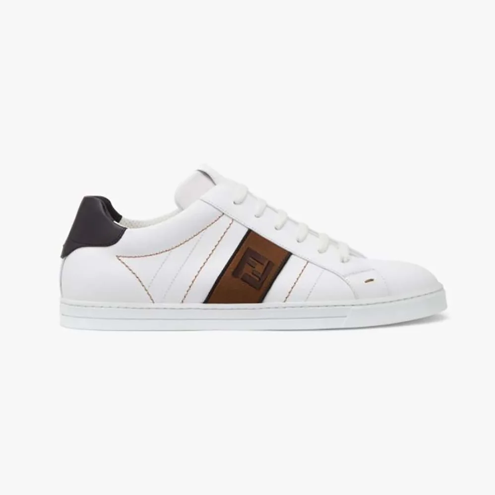 Fendi White Leather Low-Tops Sneakers Rubber Box Sole for Men