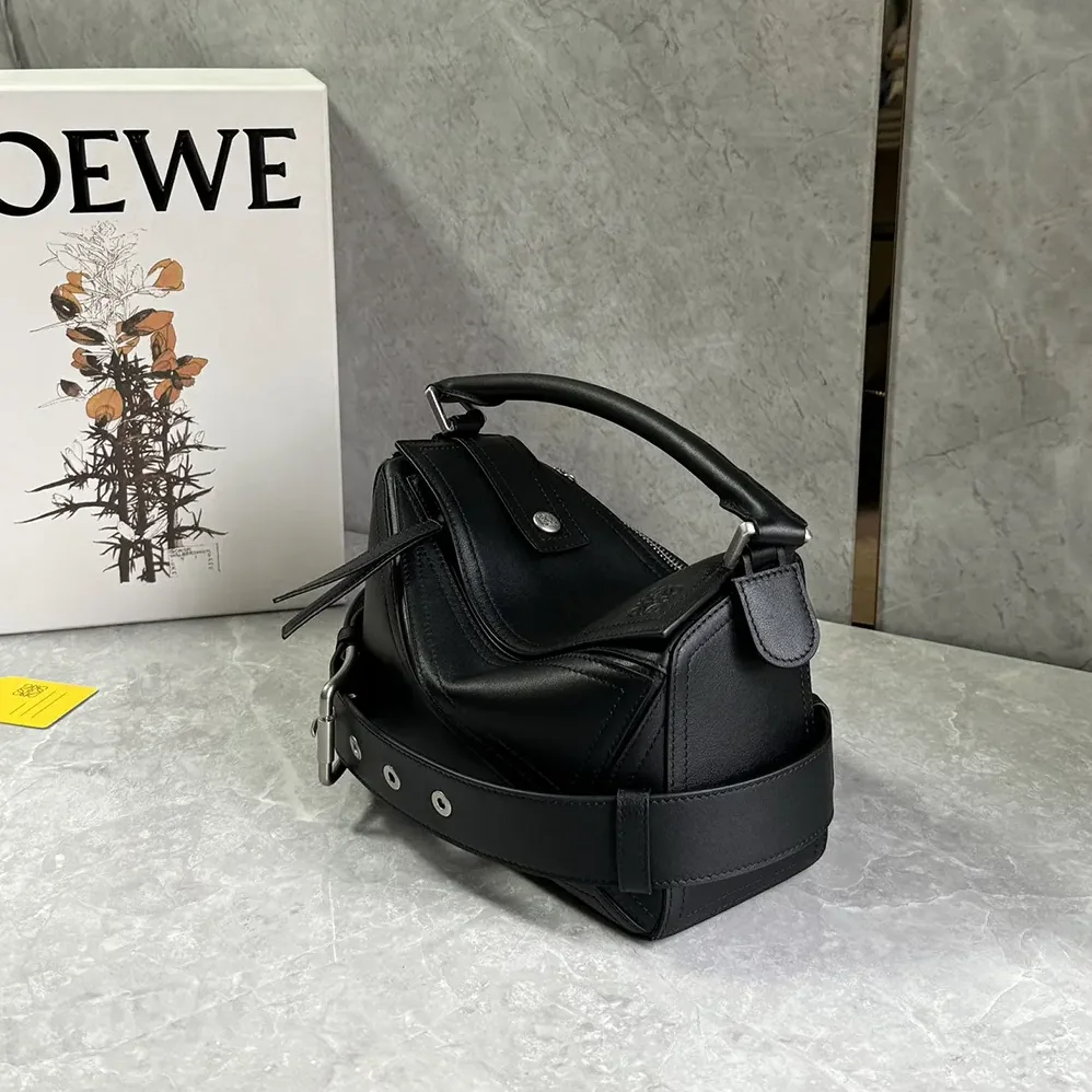 Loewe Small Puzzle Biker Bag in Shiny Calfskin for Unisex in Black