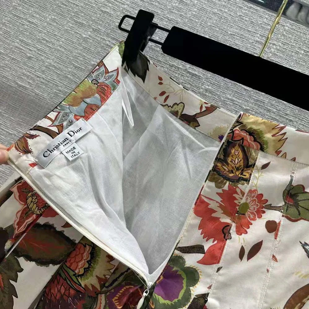Dior Mid-length Pleated Skirt Multicolor Cotton and Silk Poplin with Albero Della Vita Motif for Women Dior Mid-length Pleated Skirt Multicolor Cotton and Silk Poplin with Albero Della Vita Motif for Women