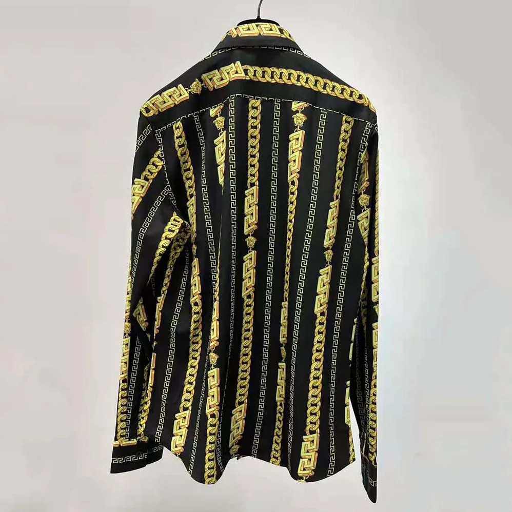 Versace Chain Pinstripe Shirt Features a Classic Silhouette for Women in Black