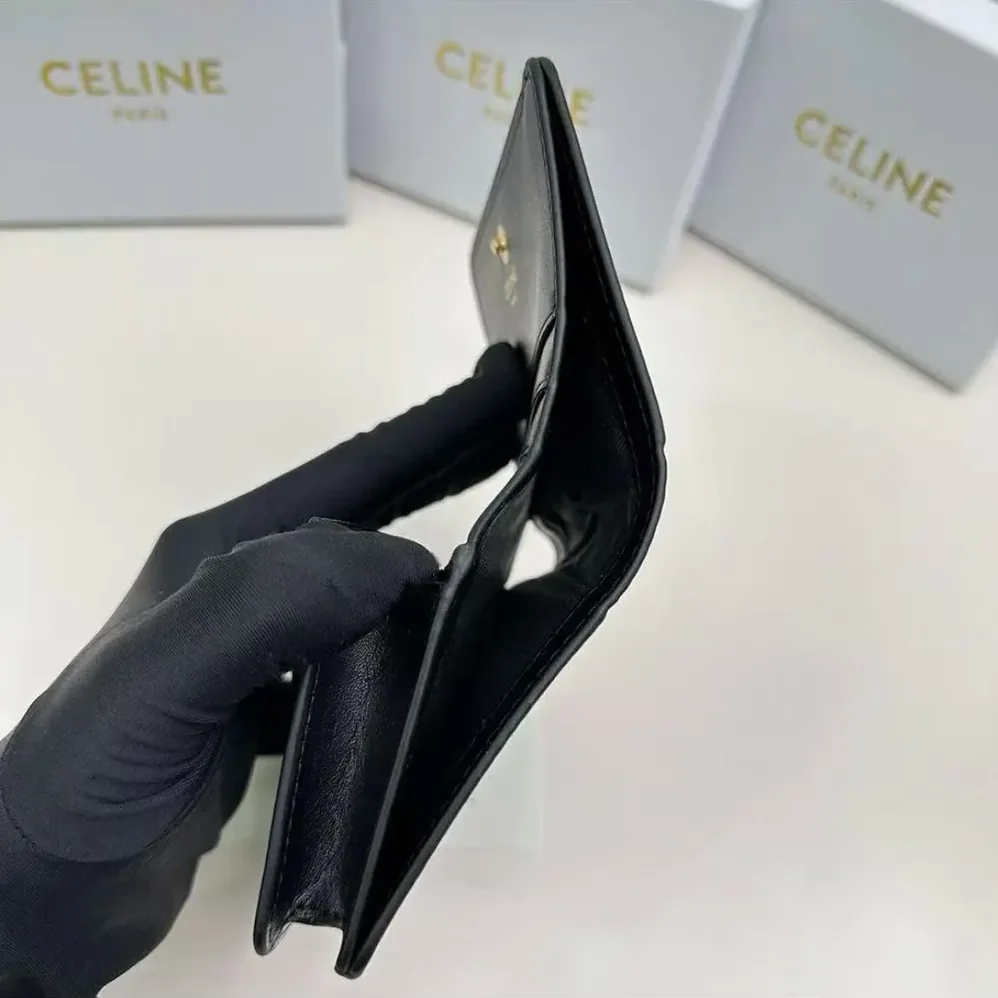 Celine Triomphe Compact Wallet In Shiny Calfskin for Women Celine Triomphe Compact Wallet In Shiny Calfskin for Women