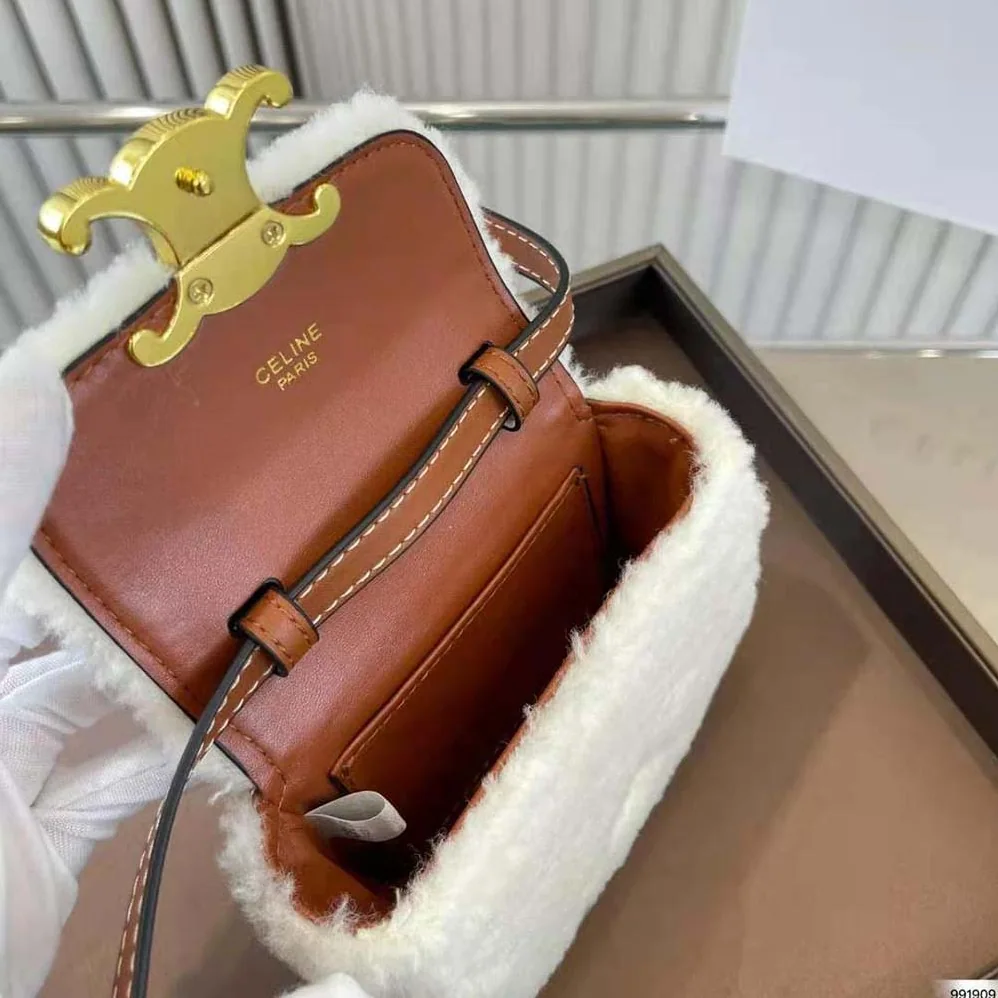 Celine Mini Triomphe in Shearling and Calfskin for Women