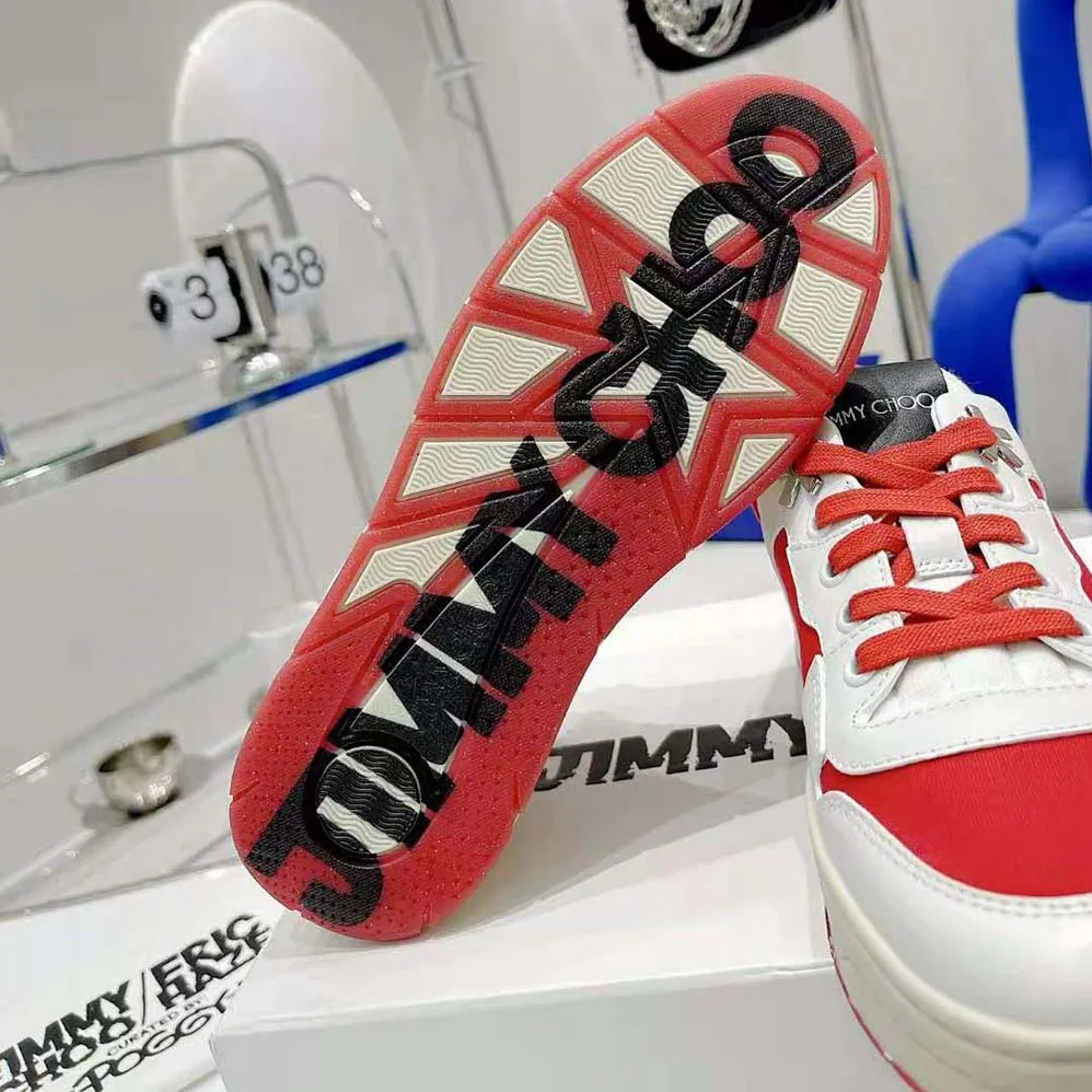 Jimmy Choo JC / Eric Haze Florent/M White Calf Leather and Red Canvas Trainers for Unisex